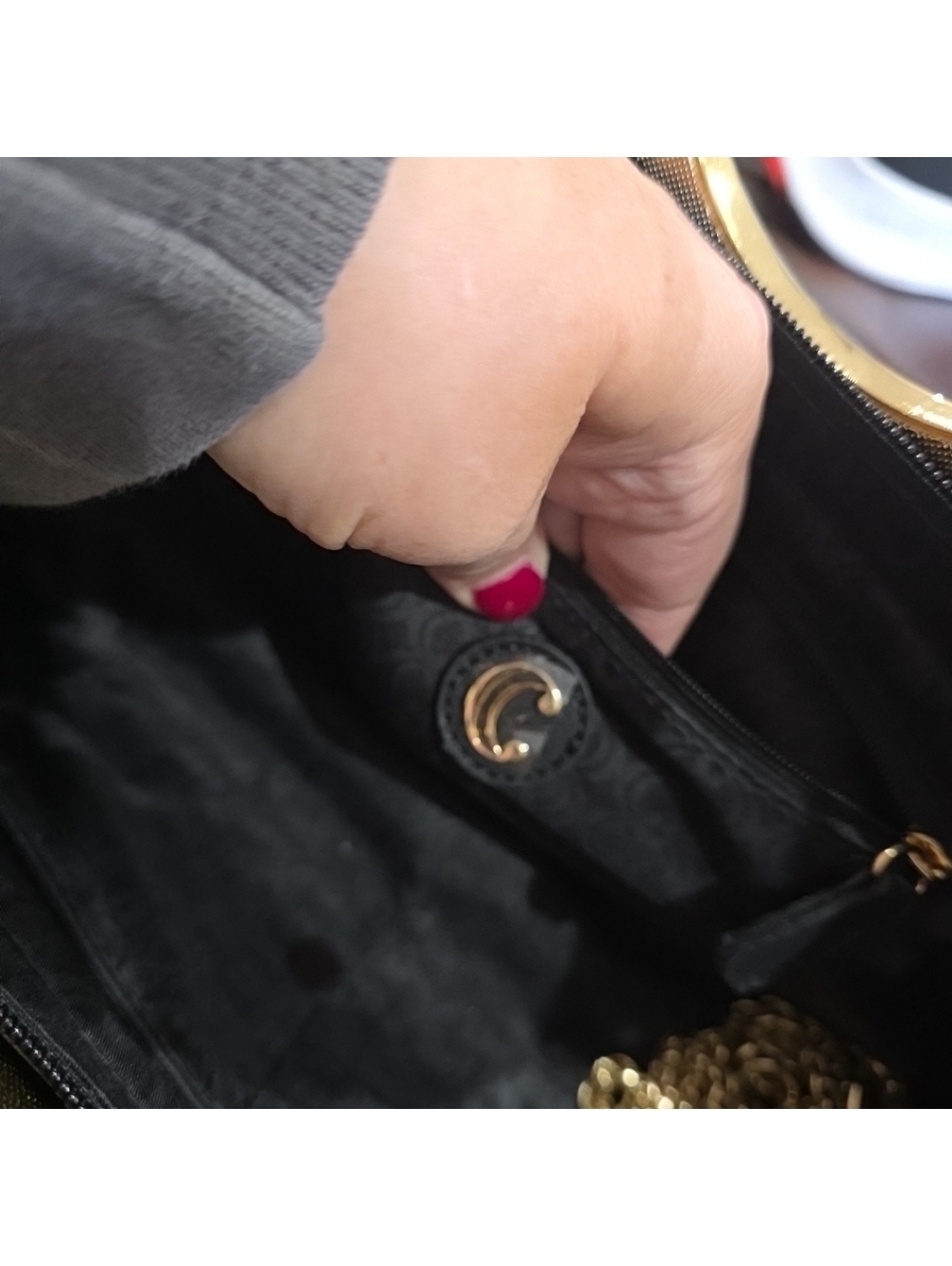Womens Black Leather Clutch Gold Accents Purse Shoulder Bag Crossbody Evening - Picture 8 of 10